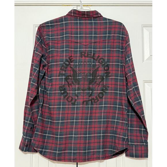 Men's True Religion Flannel Plaid Button Up Western Shirt, Size L - Picture 2 of 9